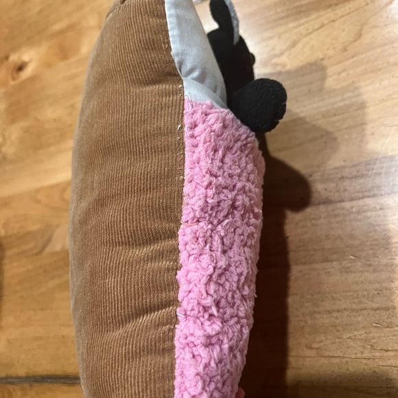 Black Cat Plush Tucked in Pink and Brown Bed Blanket - Picture 3 of 4